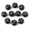 Handmade Lampwork Beads, with Golden Plated Brass Etched Metal Embellishments, Flat Round with Alphabet, Letter.Y, 8x5mm, Hole: 0.8mm