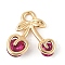 Brass Micro Pave Cubic Zirconia Pendants, Cadmium Free & Nickel Free & Lead Free, Cherry Charms, Real 18K Gold Plated, Medium Violet Red, 10.5x10.5x3.5mm, Hole: 1.6mm