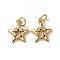 Brass Micro Pave Cubic Zirconia Pendants, with Jump Ring, Star Charms, Rack Plating, Long-Lasting Plated, Lead Free & Cadmium Free, Real 18K Gold Plated, 13.5x11.5x2.5mm, Hole: 3.5mm