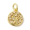 Brass Micro Pave Clear Cubic Zirconia Pendants, Cadmium Free & Nickel Free & Lead Free, Real 18K Gold Plated, Flat Round with Tree of Life, Real 18K Gold Plated, 14x12x2.5mm, Hole: 3.2mm