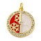 Christmas Series Brass Micro Pave Cubic Zirconia Pendants, Cadmium Free & Lead Free, with Enamel, Long-Lasting Plated, Round, 20.5x18x1mm, Hole: 3.5mm