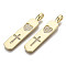 Brass Micro Pave Clear Cubic Zirconia Pendants, Nickel Free, Oval with Heart & Cross, Real 16K Gold Plated, 40x8x5mm, Hole: 5x2.5mm