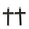 Alloy Enamel Pendants, Lead Free & Cadmium Free, Cross Charm, Platinum, Black, 41x23.5x3mm, Hole: 2.5mm