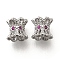 Brass Micro Pave Magenta Cubic Zirconia Beads, Cadmium Free & Nickel Free & Lead Free, Flower, Real Platinum Plated, 6x6.5mm, Hole: 1.2mm