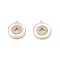 Rack Plating Brass Shell Pendants, Cadmium Free & Nickel Free & Lead Free, with Cubic Zirconia, Long-Lasting Plated, Flat Round Charms, Real 18K Gold Plated, 14x12x2mm, Hole: 1mm
