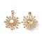 Brass Micro Pave Cubic Zirconia Pendants, Cadmium Free & Lead Free, with ABS Imitation Pearl, Sun Charms, Real 18K Gold Plated, 27x24.5x6.5mm, Hole: 5x3.5mm