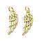 Brass Pendants, Wing, Long-Lasting Plated, Cadmium Free & Lead Free, Rack Plating, with Jump Ring, Real 18K Gold Plated, 19x7x1.5mm, Hole: 3mm