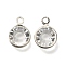 Brass Pendants, with Glass, Round, Platinum, 12x9x4mm, Hole: 1.6mm