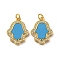 Brass Micro Pave Cubic Zirconia with Synthetic Turquoise Pendants, with Jump Rings, Cadmium Free & Lead Free, Real 18K Gold Plated, Hamsa Hand, 20.5x15.5x3mm, Hole: 3.5mm