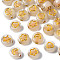 Luminous Acrylic Beads, Metal Enlaced, Horizontal Hole, Glow in the Dark, Flat Round with Mixed Pattern, Golden Plated, 7x3.5mm, Hole: 1.2mm, about 3600pcs/500g