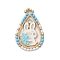Easter Theme Glass Seed Beaded Teardrop with Rabbit Pendants, Alloy Enamel Pendants, with Golden 201 Stainless Steel Linking Rings, Sky Blue, 31x21x2mm, Hole: 1.8mm