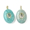 Natural Amazonite & Cubic Zirconia Pendants, Oval Charms with Brass Loops, Golden, 21.5x13x6.5mm, Hole: 1.8mm