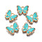 Alloy Enamel Charms, Butterfly, Light Gold, Dark Turquoise, 10.5x13x3mm, Hole: 2mm