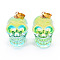 Electroplate K9 Glass Pendants, with Golden Plated Brass Bails, Skull, Halloween, Light Green, 25x26~27x19mm, Hole: 5x3mm