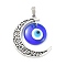 Alloy Moon Pendants, with Lampwork Evil Eye, Antique Silver & Stainless Steel Color, 41x35x4.5mm, Hole: 7.5x4mm
