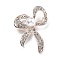 Alloy Rhinestone Brooch for Backpack Clothes, with Plastic Imitation Pearl Beads, Golden, Bowknot, 51x36mm