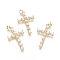 Brass Micro Pave Clear Cubic Zirconia Pendants, Cross, Golden, 34.5x21.5x4.5mm, Hole: 3.5x4.5mm
