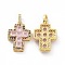 Brass Micro Pave Clear Cubic Zirconia Pendants, Cadmium Free & Lead Free, Cross, Religion, Pearl Pink, 24x17x5mm, Hole: 3.5x5~5.5mm