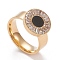 304 Stainless Steel Finger Rings, with Clear Cubic Zirconia, Flat Round, Golden, Size 6~9, Inner Diameter: 16.5~18.9mm