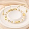 ABS Imitation Pearl Beads Braided Bead Bracelets for Women, with Brass Heart Beads, Real 18K Gold Plated, Inner Diameter: 2-1/8 inch(5.3cm)~3-3/8 inch(8.6cm)