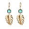 201 Stainless Steel Monstera Leaf Dangle Leverback Earrings with Green Glass, 304 Stainless Steel Long Drop Earrings for Women, Golden, 56mm, Pin: 0.6x0.7mm