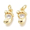Brass Micro Pave Clear Cubic Zirconia Charms, with Jump Ring, Footprint, Golden, 10x5.5x2.5mm, Hole: 1.5mm, Jump rings: 3.5x0.8mm