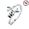 925 Sterling Silver Adjustable Open Cuff Rings, with Cubic Zirconia, Panda, Inner Diameter: 18mm