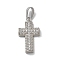 Ion Plating(IP) 304 Stainless Steel Micro Pave Cubic Zirconia Pendants, Cross Charms, Stainless Steel Color, 17.5x10x2.5mm, Hole: 4x2.5mm