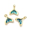 Brass Enamel Charms, with Jump Ring, Cadmium Free & Nickel Free & Lead Free, Fishtail Charms, Dark Turquoise, 14x13.5x2.5mm, Hole: 2mm