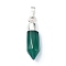 Natural Dyed & Heated Green Onyx Agate Pendants, Faceted Cone Charms with Rack Plating Platinum Plated Brass Snap on Bails, Cadmium Free & Lead Free, 21x6mm, Hole: 3.5x6mm
