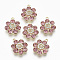 Golden Plated Alloy Pendants, with Glass Rhinestone, Flower, Light Coral, 19x16x5mm, Hole: 1.2~1.5mm