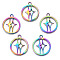 Rainbow Color Alloy Pendants, Cadmium Free & Nickel Free & Lead Free, Ring with Star, 27x23x1.5mm, Hole: 2.5mm
