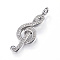 316 Surgical Stainless Steel Rhinestone Pendants, Musical Note, Stainless Steel Color, 37x14x6mm, Hole: 3.5mm