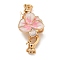 Brass Micro Pave Clear Cubic Zirconia Fold Over Clasps, Nickel Free, with Enamel, Flower, Clear, 34x16x9mm, Hole: 4.5mm