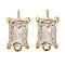 Brass Clear Cubic Zirconia Stud Earrings Finding for Women, with Loop, Rectangle, Real 18K Gold Plated, 9.5x6mm, Hole: 1mm, Pin: 0.7x12mm