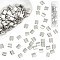 140Pcs Electroplated Glass Seed Beads, 2-Hole, Rectangle, Silver Plated, 5x4.5~5.5x2~2.5mm, Hole: 0.5~0.8mm