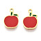 304 Stainless Steel Enamel Charms, Apple Charm, Ion Plating(IP), Real 14K Gold Plated, FireBrick, 12x8.1x0.9mm, Hole: 1mm