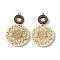 Flat Round & Ring Poplar Wood Engrave Big Pendants, with Iron Jump Ring, Flower, 58.5x39.5x5mm, Hole: 5mm