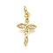 Brass Micro Pave Cubic Zirconia Pendants, Cross, Long-Lasting Plated, Lead Free & Cadmium Free, with Jump Ring, Real 18K Gold Plated, 16x9.5x1.5mm