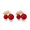 Brass Micro Pave Cubic Zirconia and Acrylic Pendants, Cherry Charms, Cadmium Free & Nickel Free & Lead Free, Light Gold, 14.2x15x8mm, Hole: 1.2~1.4mm
