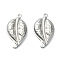 Non-Tarnish 304 Stainless Steel Pendants, Leaf Charms, Stainless Steel Color, 23.5x13x4mm, Hole: 1.1mm