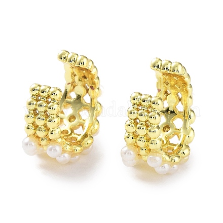 Серьги-каффы из латуни с бусинами из искусственного жемчуга ABS EJEW-D088-16G-1