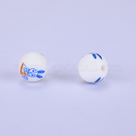 Круглые силиконовые бусины с рисунком кролика SI-JX0056A-151-1