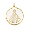 Rack Plating Brass Enamel Pendants, Lead Free & Cadmium Free, Long-Lasting Plated, Real 18K Gold Plated, Flat Round with Religious Virgin Mother Mary, White, 24.5x20x2mm, Hole: 3X2.8mm