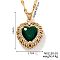 Brass Pave Cubic Zirconia Coffee Bean Chain Cute Heart Pendant Necklaces for Women, Golden, Green, 15.75 inch(40cm)