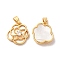 Brass Crystal Rhinestone Flower Charms with Natural Shell, Real 18K Gold Plated, 15x14x4mm, Hole: 2x4.8mm