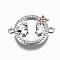 Brass Micro Pave Clear Cubic Zirconia Link Connectors, with Shell, Cadmium Free & Nickel Free & Lead Free, Flat Round with Woman, Real Platinum Plated, 15.5x21x3mm, Hole: 1.4mm