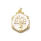 Barss Pendants, with Enamel, Jumping Ring, Hexagon with Tree, Lead Free & Cadmium Free, Golden, White, 22.5x17.5x2.5mm, Hole: 3mm