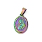 Ion Plating(IP) 201 Stainless Steel Pendants,  Oval with Virgin Mary, Miraculous Medal, Rainbow Color, 21x14.5x2.5mm, Hole: 5.5x8.5mm