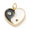 Brass Micro Pave Cubic Zirconia Pendants, with Enamel, Long-Lasting Plated, Real 18K Gold Plated, Heart with Yin Yang, Black, 15x15x2.5mm, Hole: 3mm